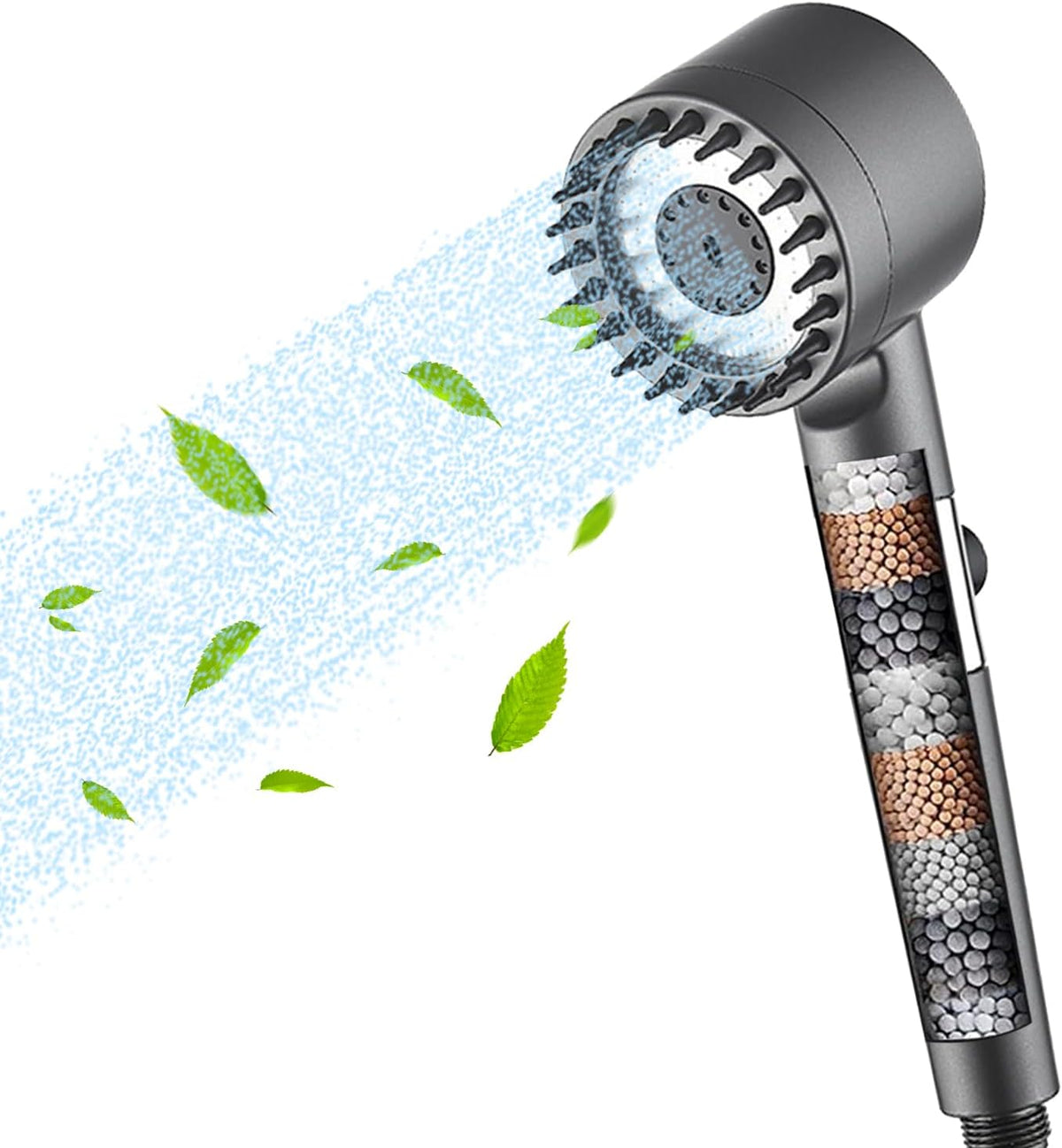 Wassersparender Duschkopf Mit Filter - Handdusche, Antikalk, Kalkfilter, Hochdruck, Shower Head (Grau)