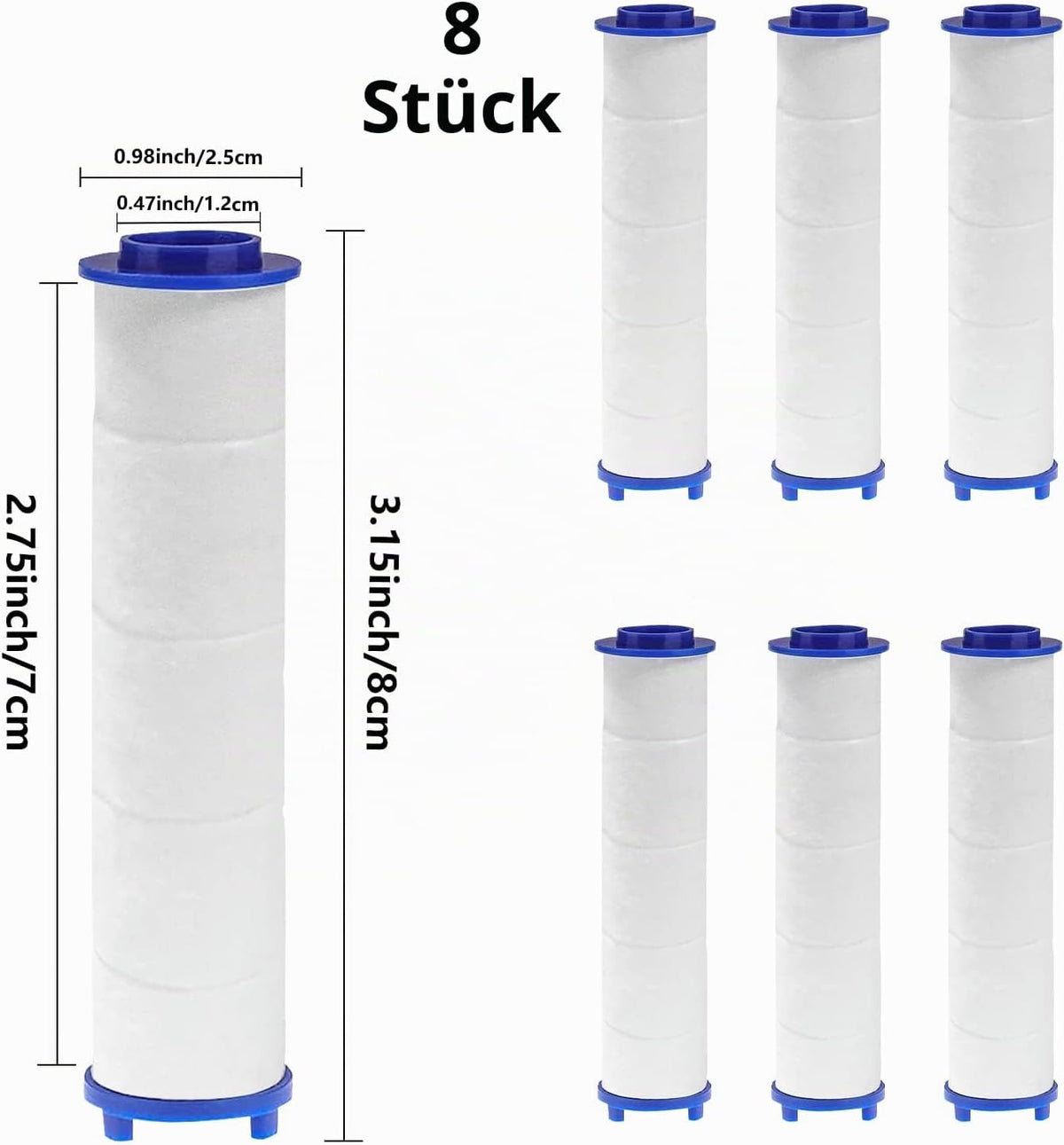 8 Pcs Ersatzfilterpatrone Für Handbrause 8X2,5 Cm Duschkopf Filter